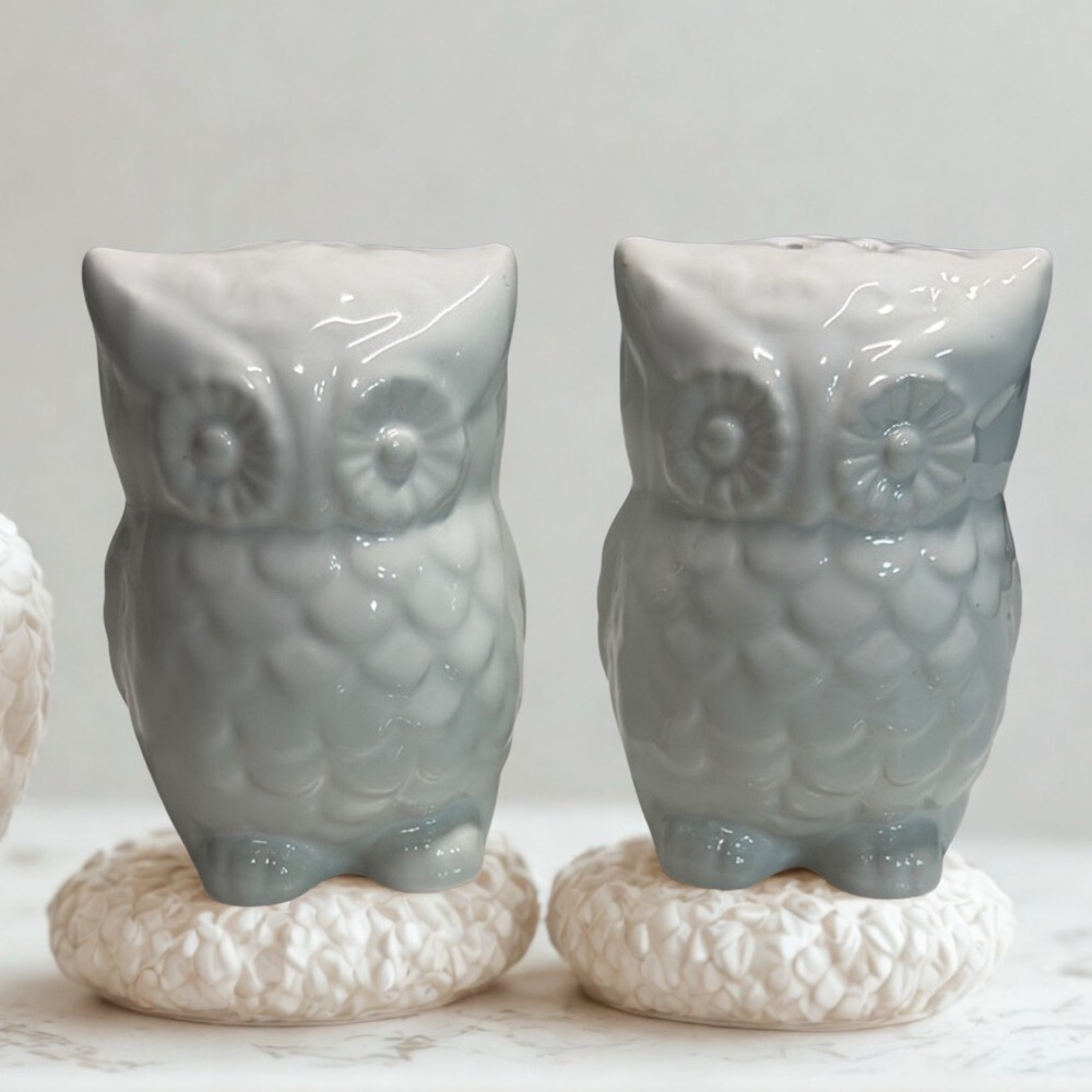White Ceramic Owl‎ Figurine Salt & Pepper shaker